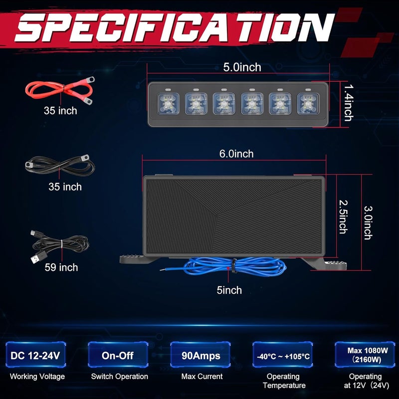 OFFROADTOWN 6 Gang Switch Panel, Wireless Multi-Function Control Switch Pods with 4 Light Modes Universal 90A Relay Box Remote Control System for Offroad Truck Pickup UTV ATV Camper Boat RV - Image 2